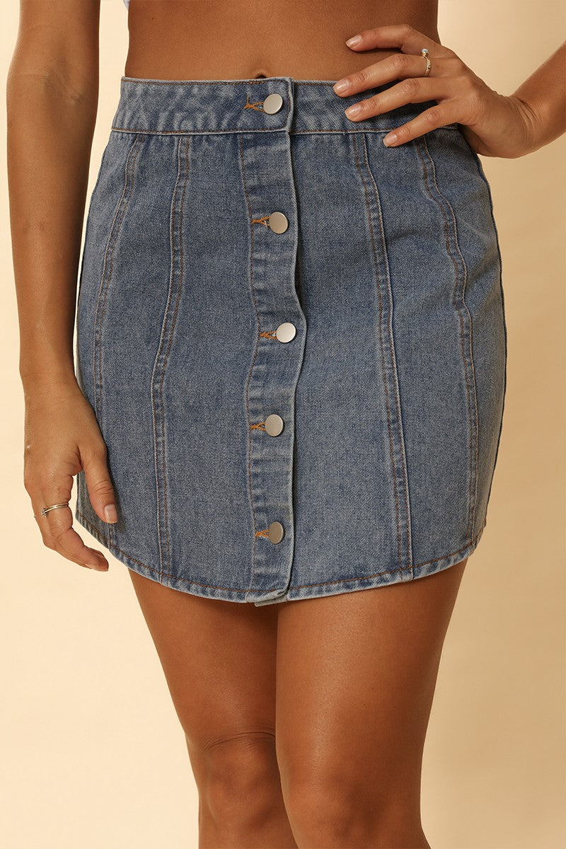 Rounded Hem Denim Skirt
