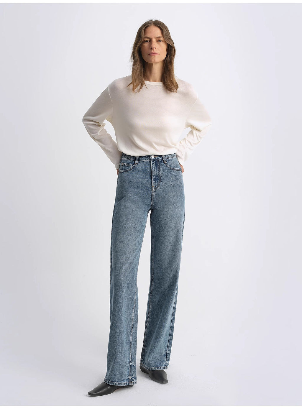 Women's Retro Straight Slim Jeans -  Denim