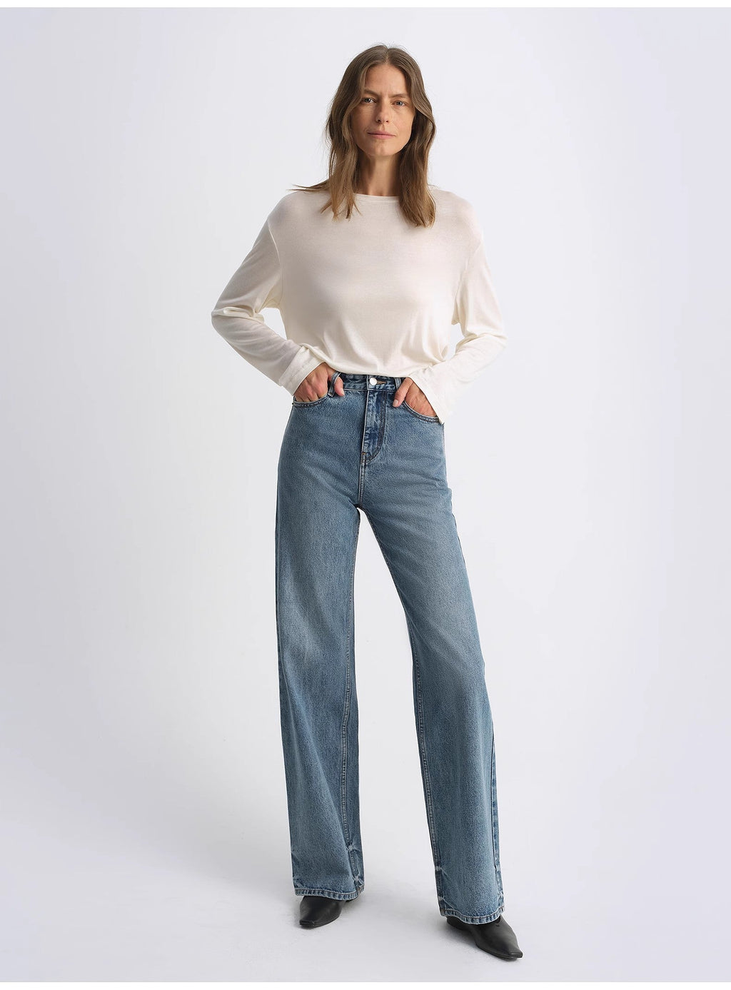 Women's Retro Straight Slim Jeans -  Denim