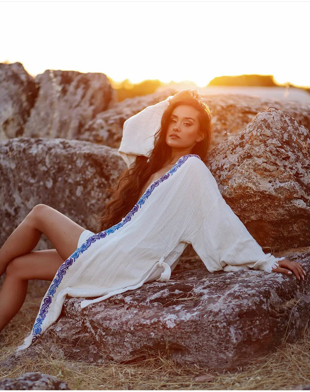 Soft Robe - Wood Blocks Printed Pattern - Organic Cotton