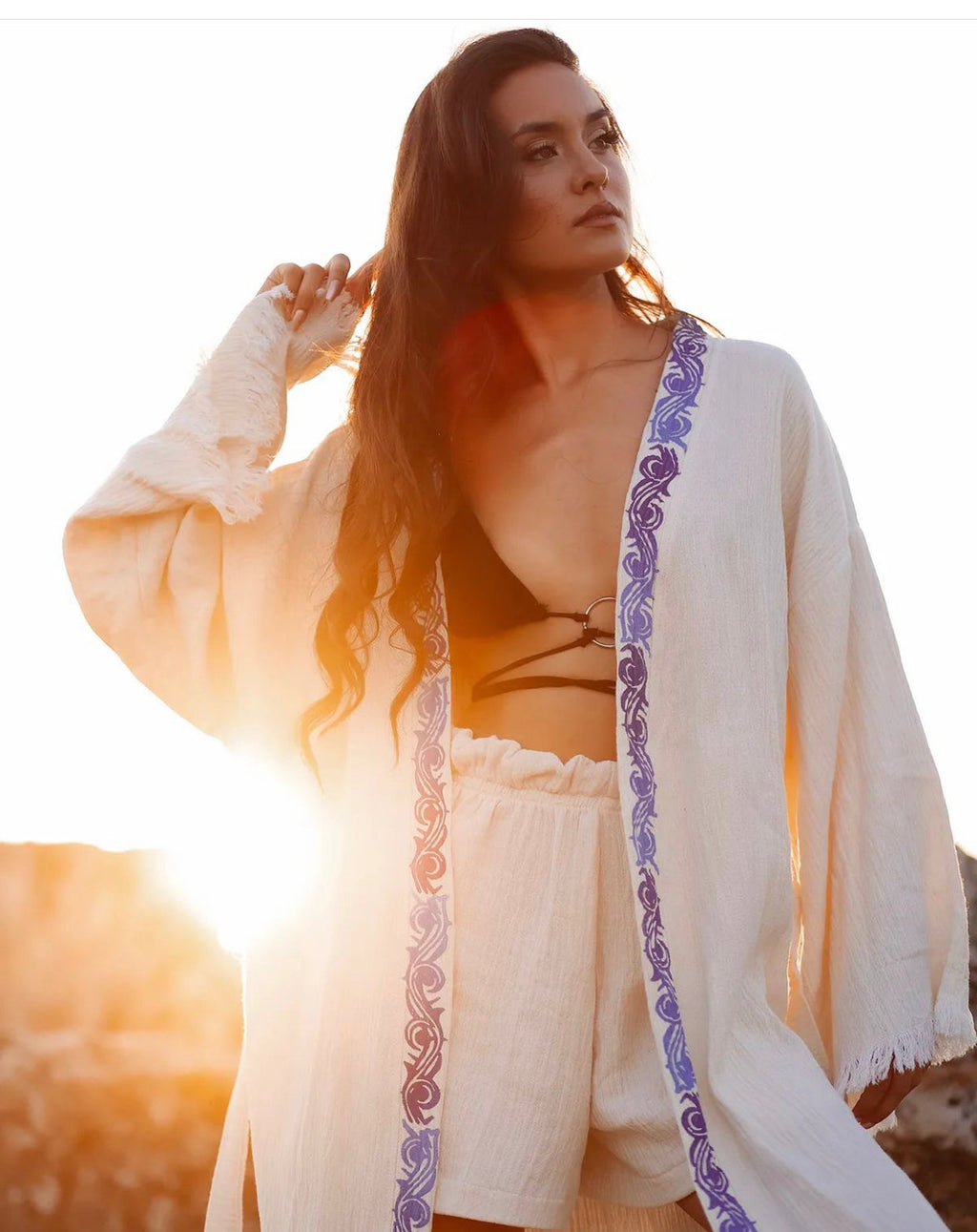 Soft Robe - Wood Blocks Printed Pattern - Organic Cotton