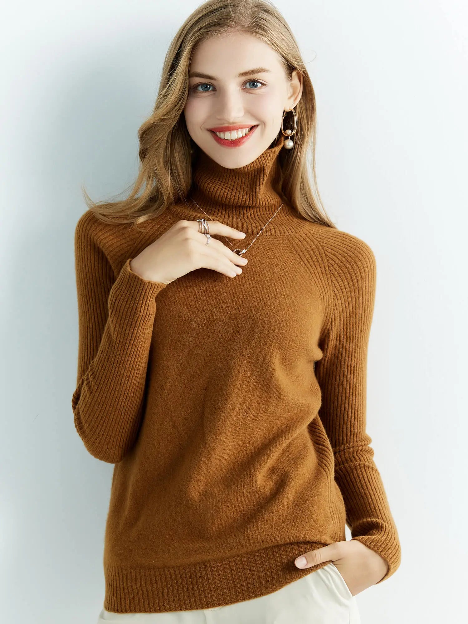 Women's Cashmere Sweater - Turtleneck - 100% Merino Wool