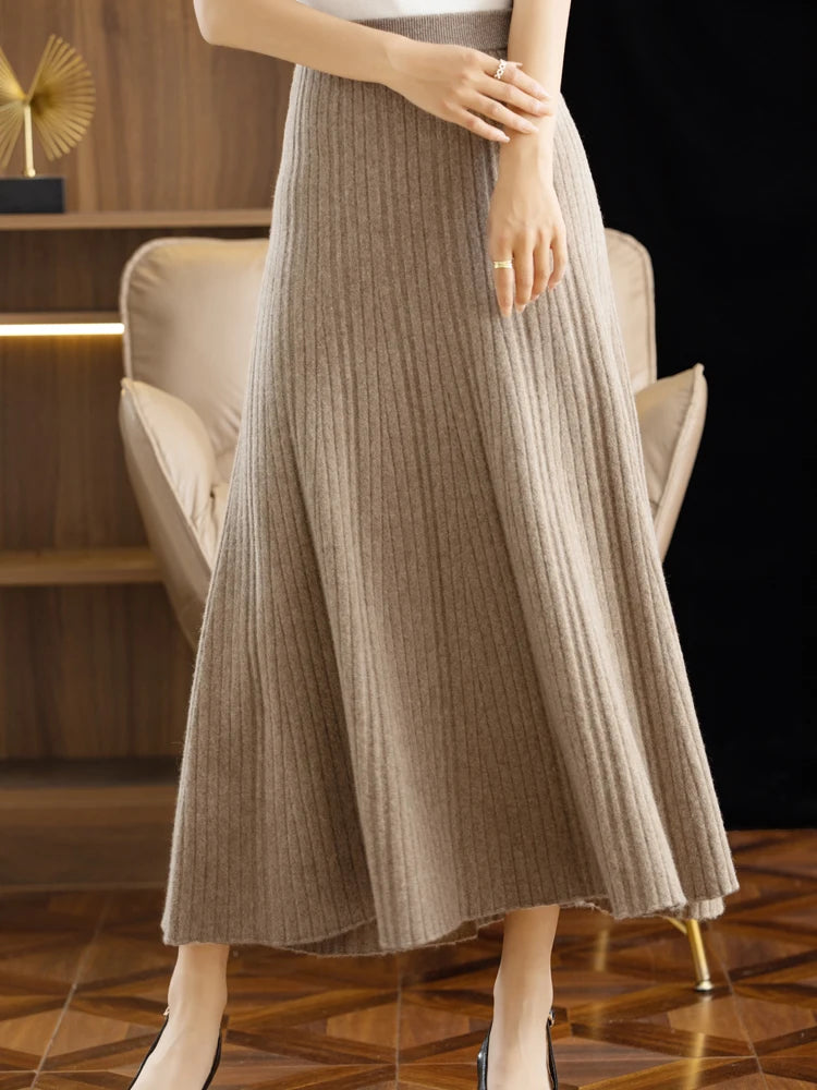 Women's Wool Long Skirt - 100% Merino Wool