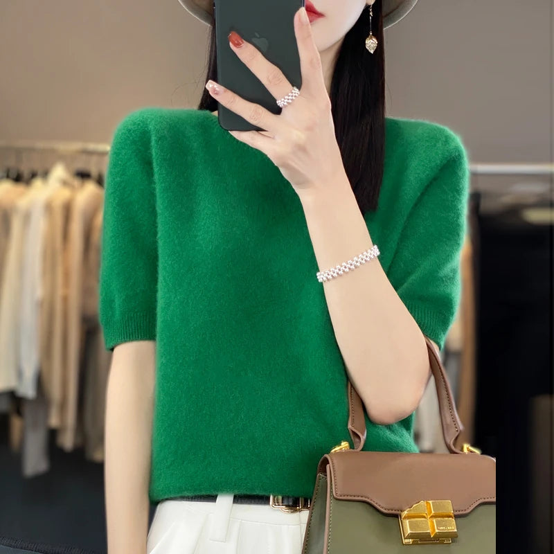 Women's Short Sleeve Wool Sweater - 100% Merino Wool