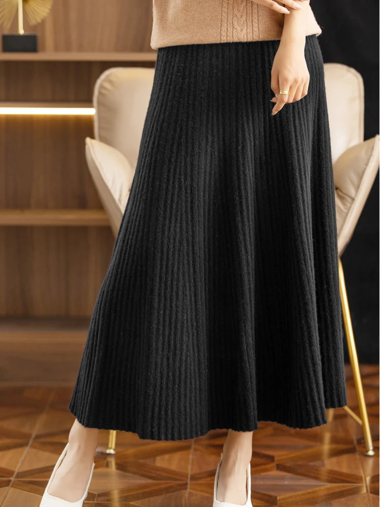 Women's Wool Long Skirt - 100% Merino Wool