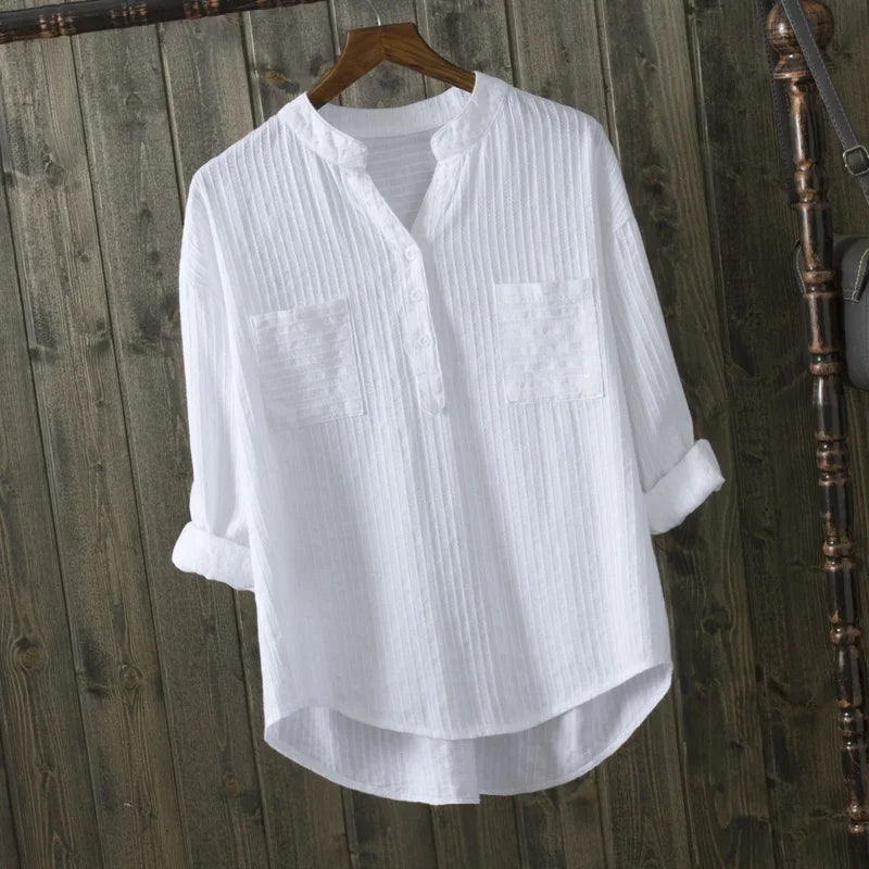Women's Elegant Blouse - Double Pocket - 100% Cotton