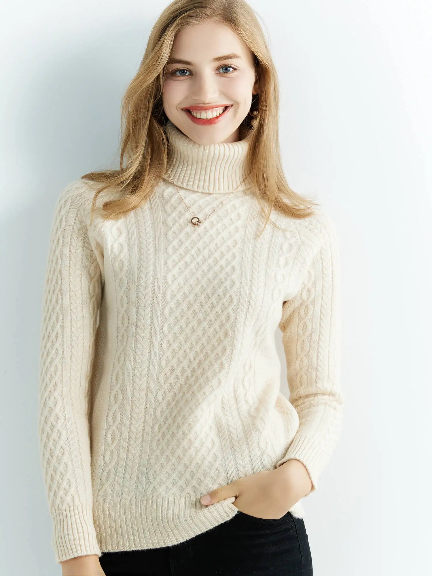 Women's Cashmere Sweater - Turtleneck - 100% Wool