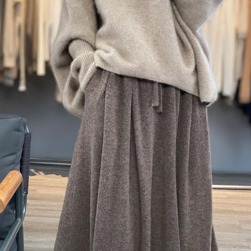 Women's Knitted High Waisted Half Skirt - 100% Wool