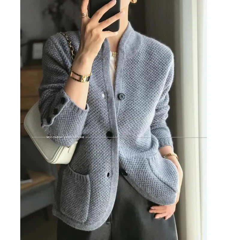 Women's Cashmere Wool Sweater Jacket - 100% Wool