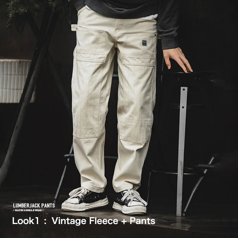 Men's White Jeans - Baggy Workwear - Modified Lumberjack Pants