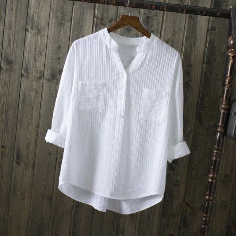 Women's Elegant Blouse - Double Pocket - 100% Cotton