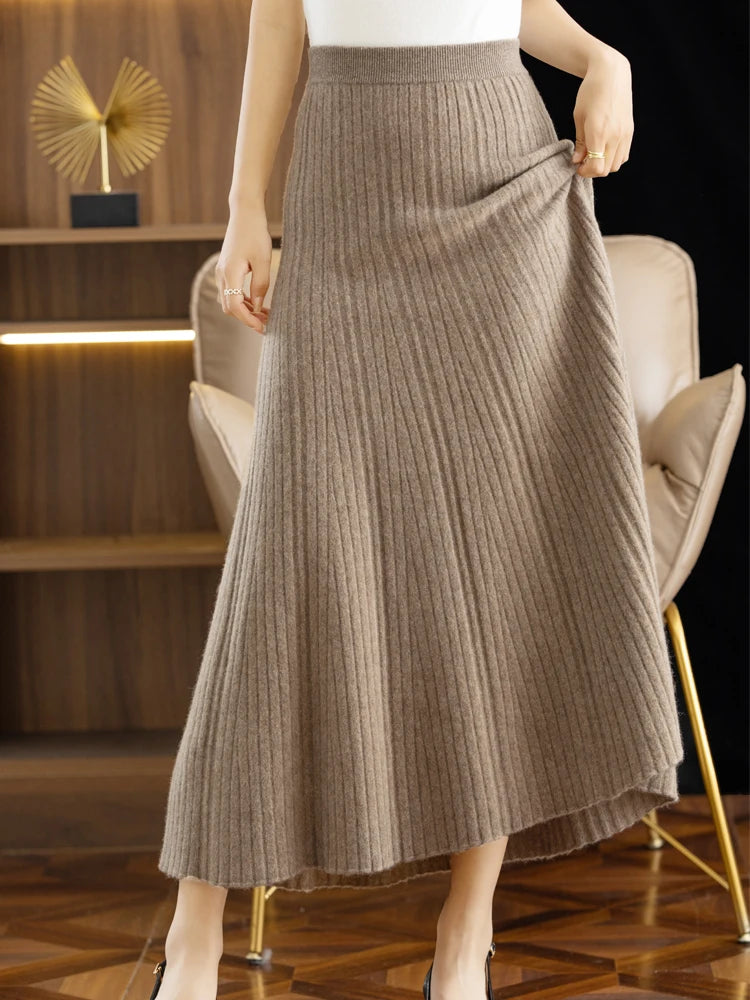 Women's Wool Long Skirt - 100% Merino Wool