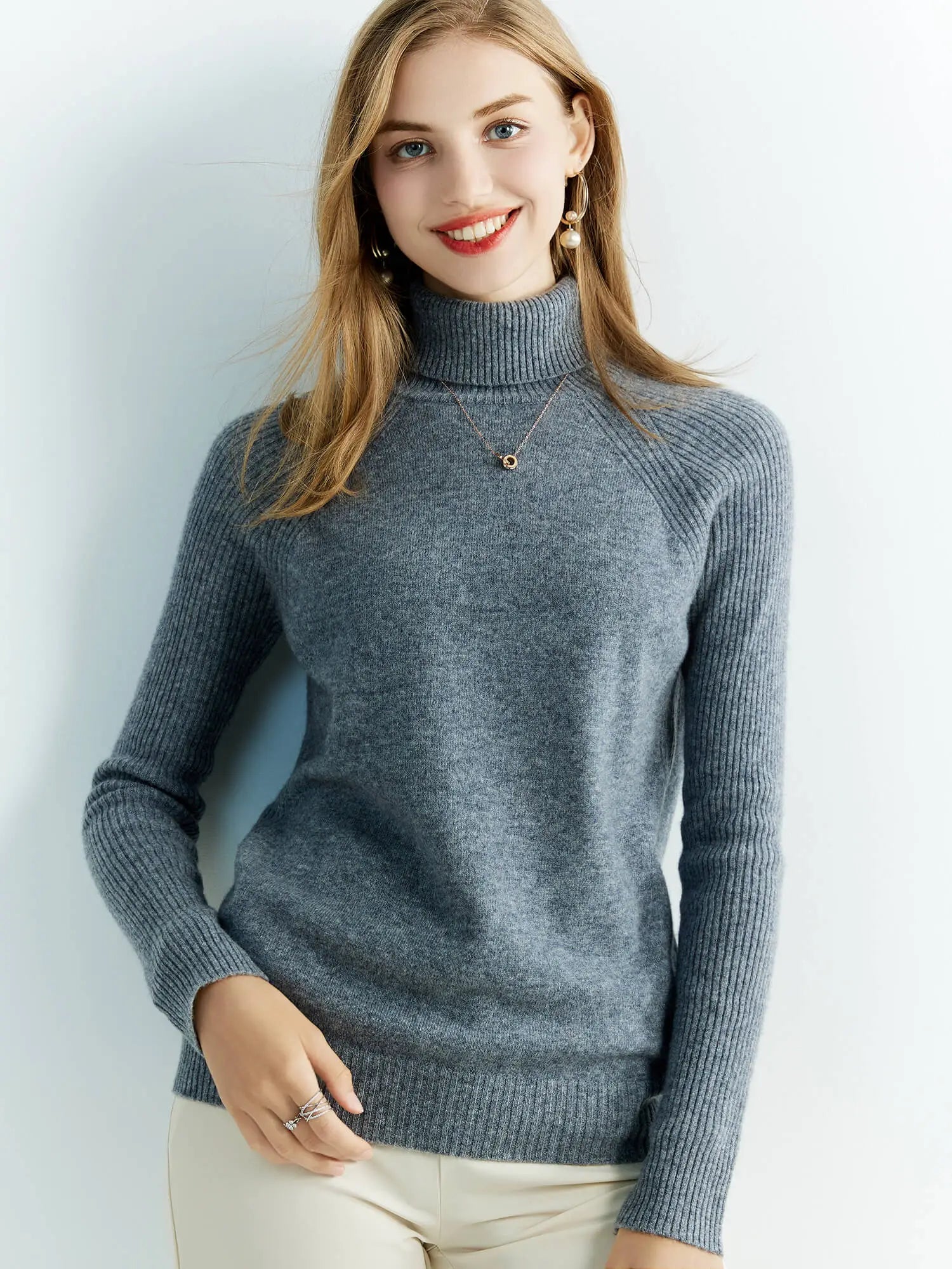Women's Cashmere Sweater - Turtleneck - 100% Merino Wool