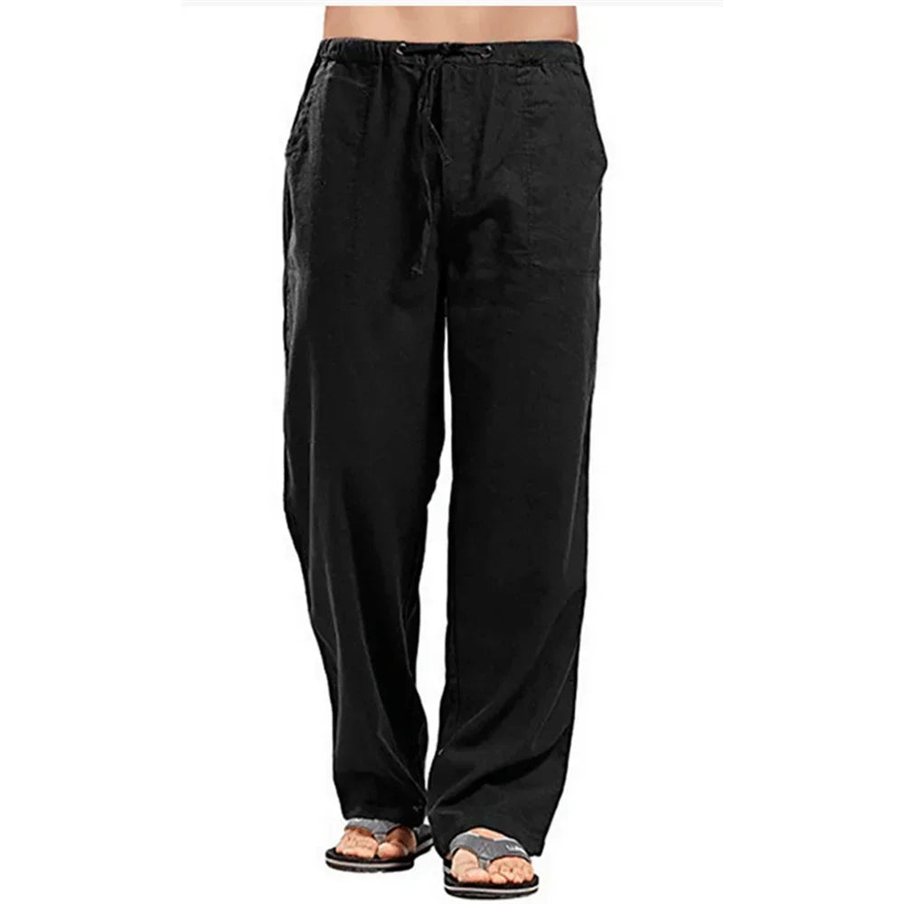Men's Linen Pants - Breathable Linen Trousers with Drawstring