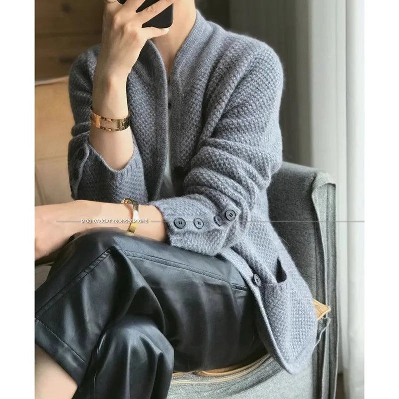 Women's Cashmere Wool Sweater Jacket - 100% Wool
