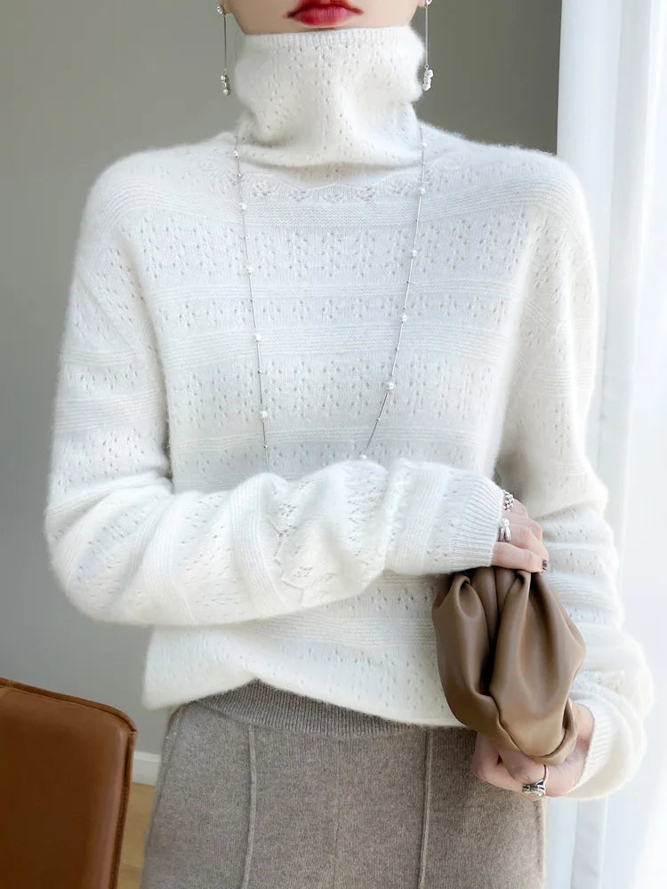 Women's Stacked Collar Knitted Sweater- Wool