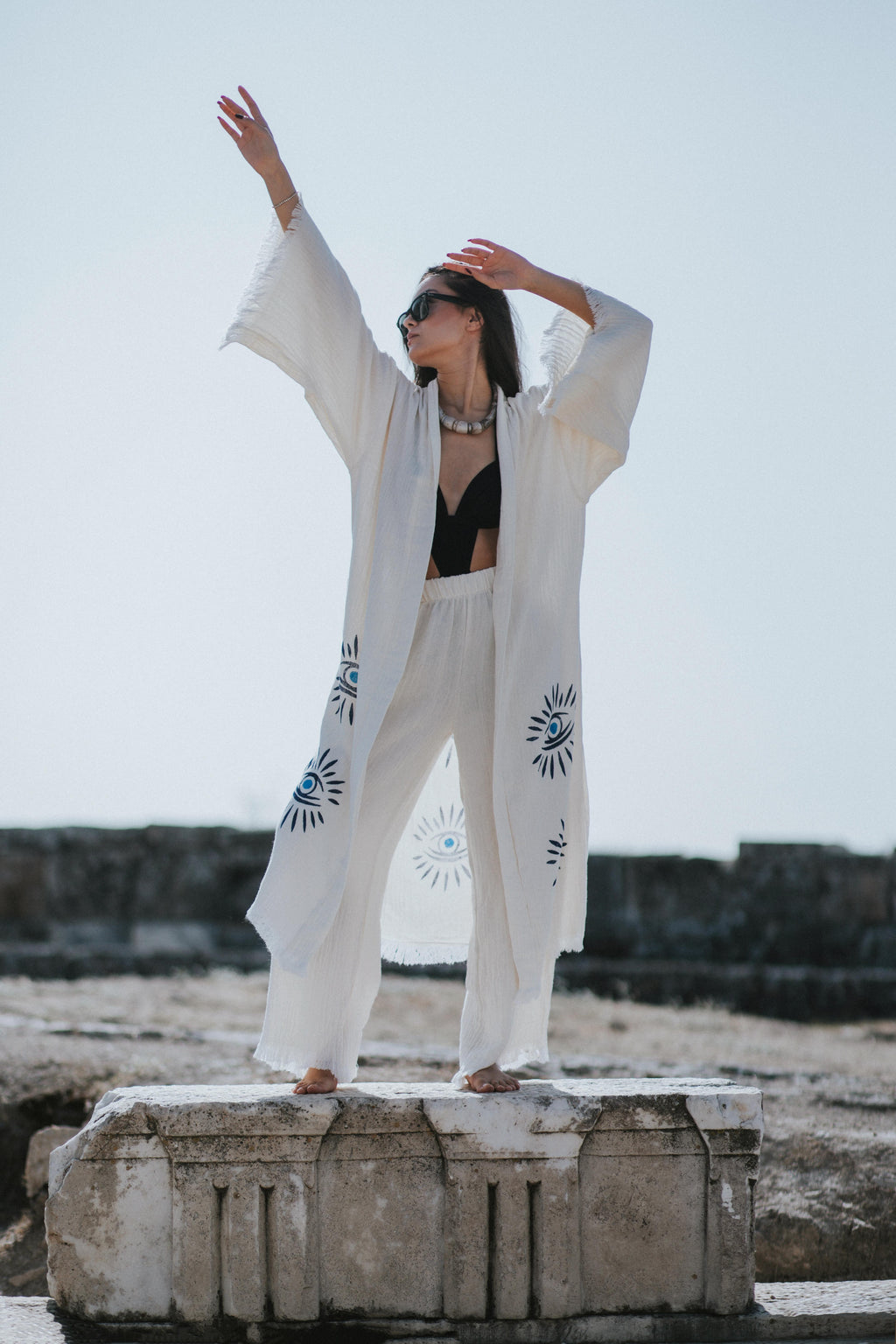 Soft Robe - Wood Blocks Printed Pattern - Organic Cotton