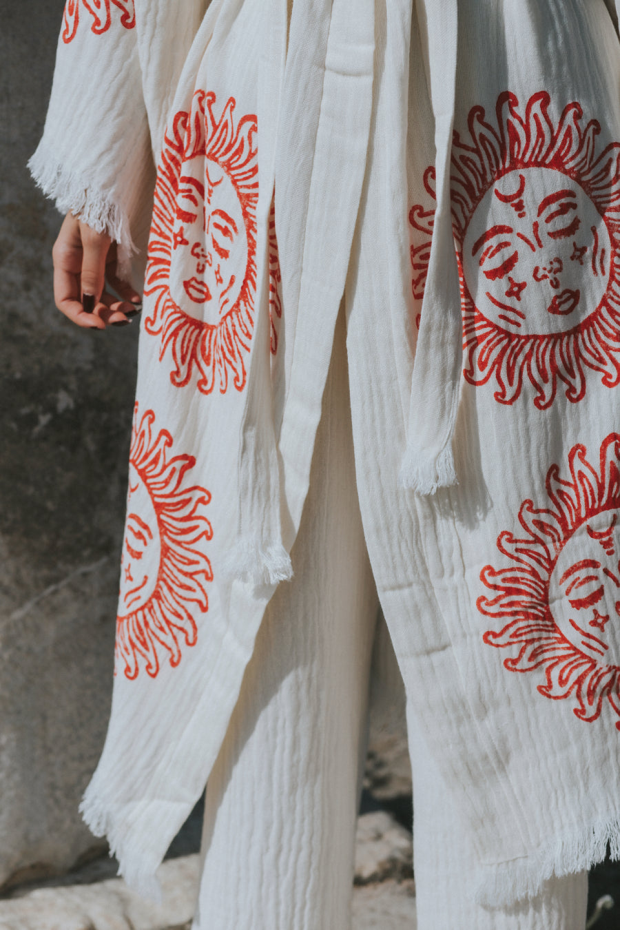 Soft Robe - Wood Blocks Printed Pattern - Organic Cotton