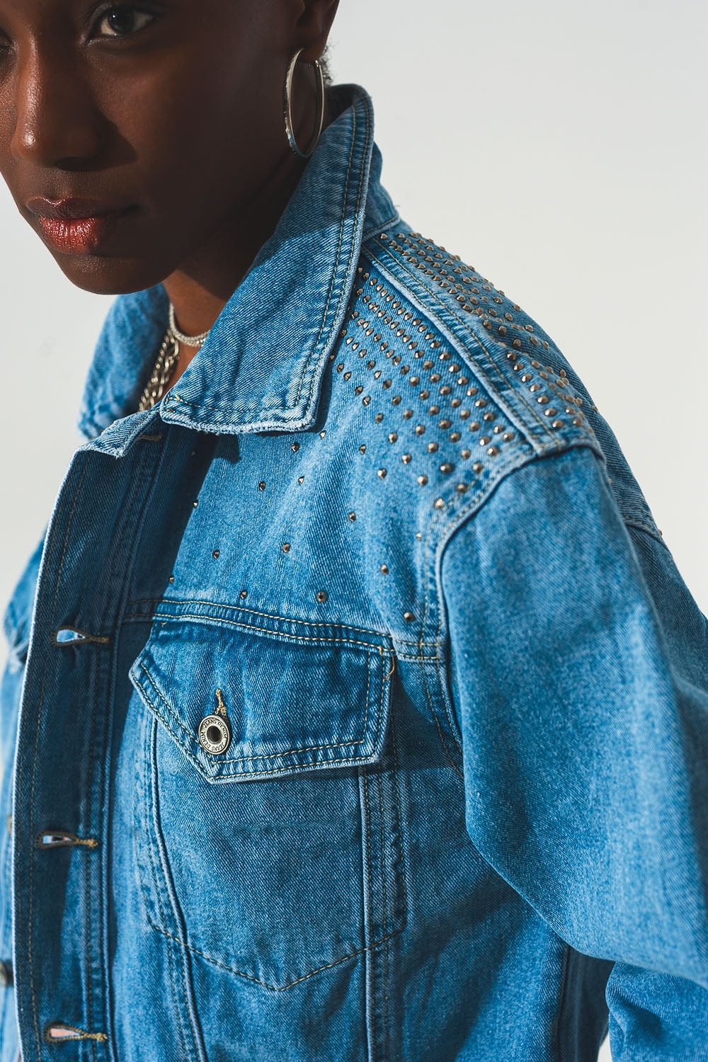 Women's Studded Denim Jacket in Blue