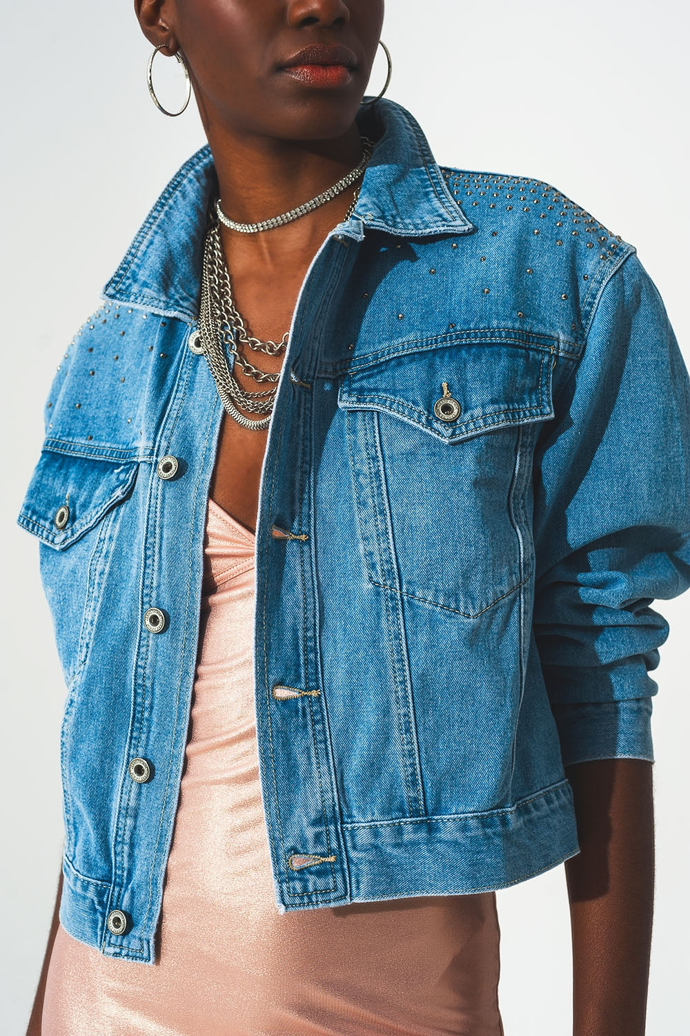 Women's Studded Denim Jacket in Blue