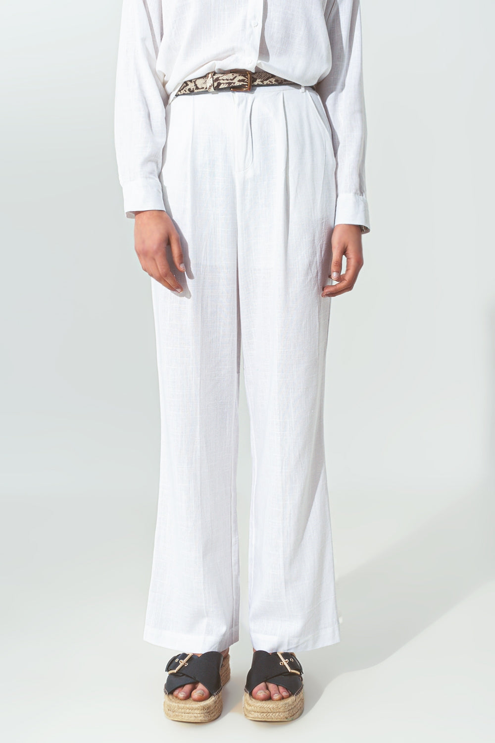 Women's Wide-Legged White Pants- Cotton