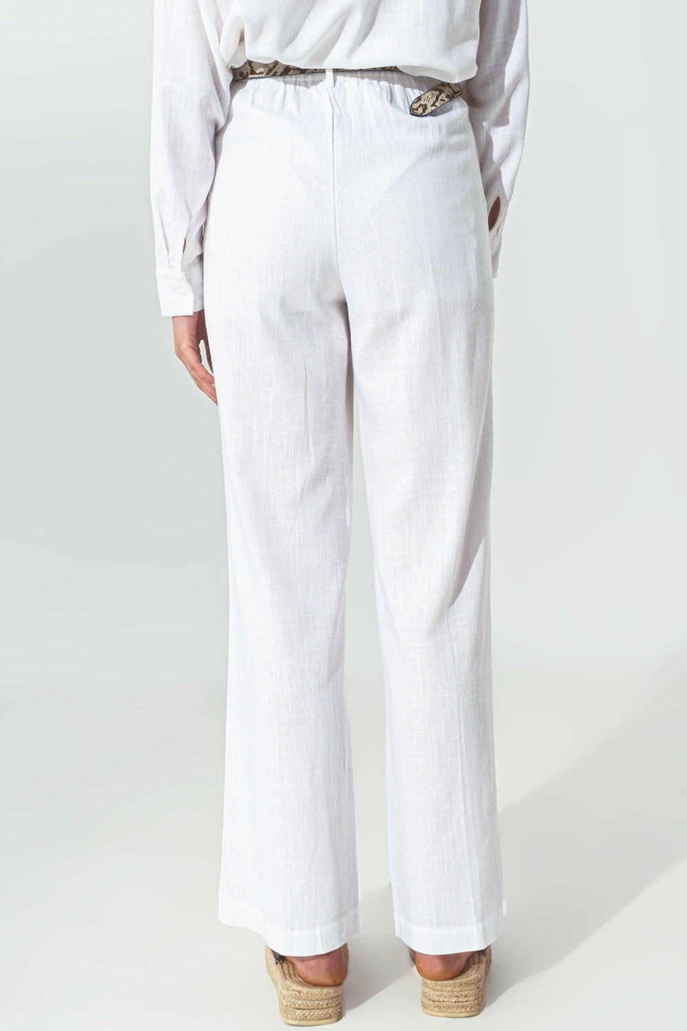 Women's Wide-Legged White Pants- Cotton
