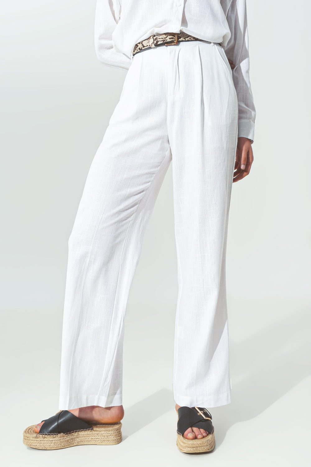 Women's Wide-Legged White Pants- Cotton